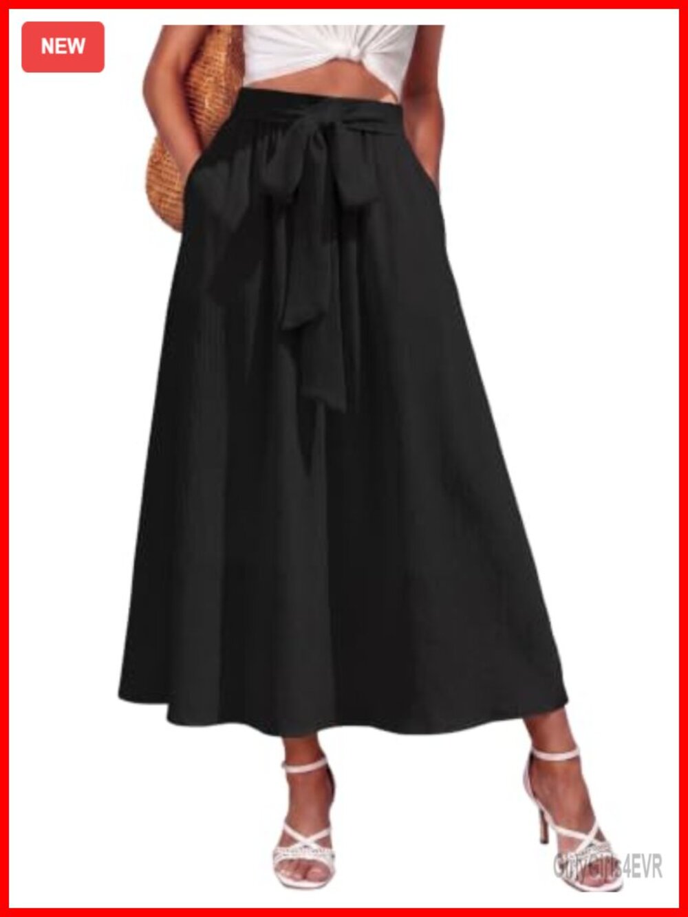 High Waisted Midi Skirt with Pockets A-Line Flowy Boho Long Skirt